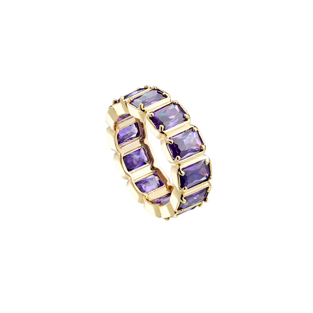 Urban metal gold-plated ring with violet zircon