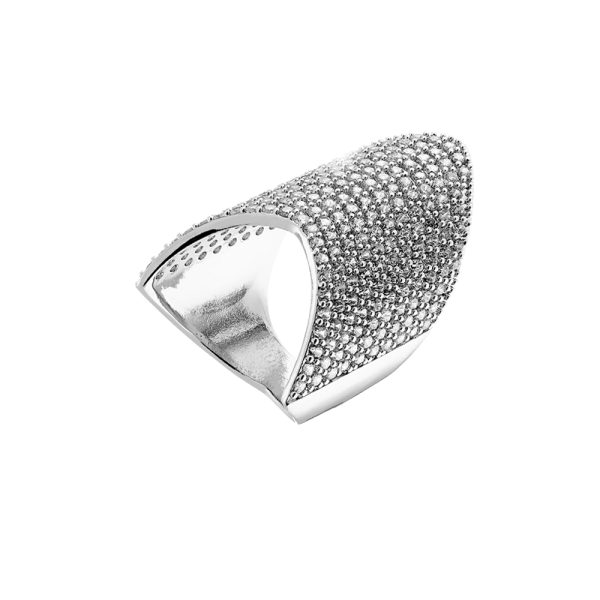 Asymmetric metal Atelier ring with white zircons