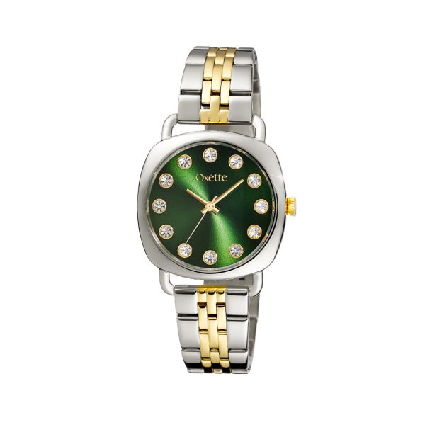 Bombay watch with two-tone steel bracelet and green dial with crystals