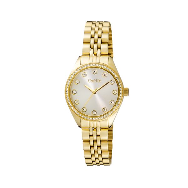 Amalfi watch with gold-plated steel bracelet and silver dial with crystals