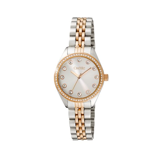 Amalfi watch with two-tone steel bracelet and silver dial with crystals
