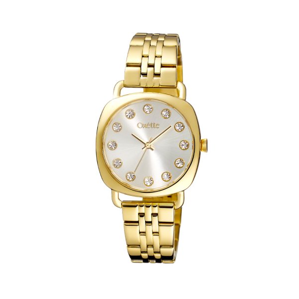 Bombay watch with gold plated steel bracelet and silver dial with crystals