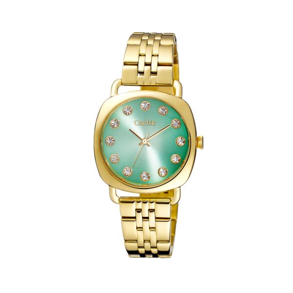Bombay watch with gold-plated steel bracelet and turquoise dial with crystals