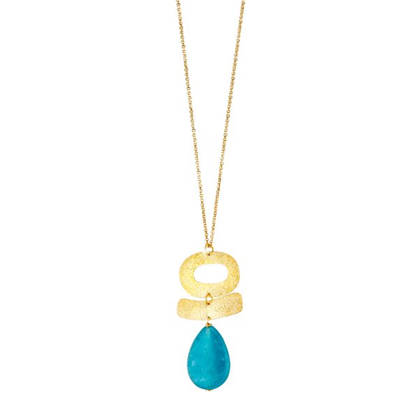 Golden Dust silver plated long necklace with elements and aqua stone