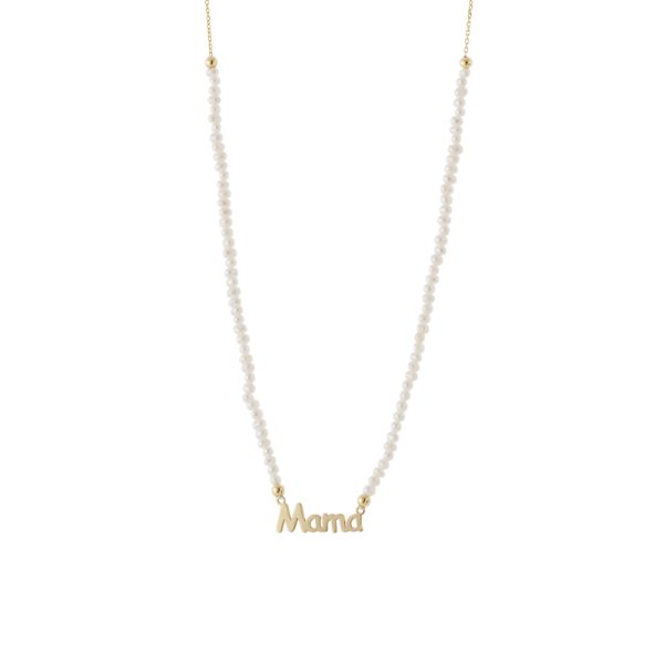 Symbols necklace silver plated with "Mama" element and white pearls