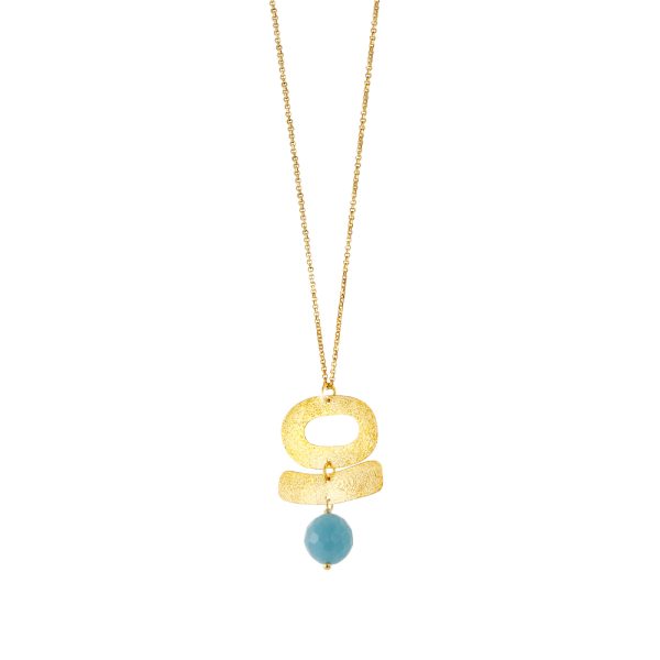 Golden Dust necklace silver plated long with elements and aqua stone 1.2 cm