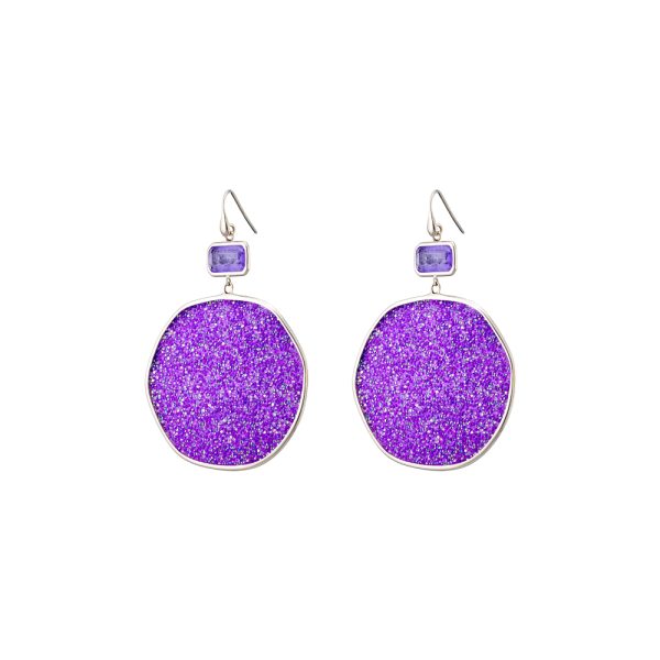 Sunset Bis silver earrings with purple crystal nuggets 4.2 cm