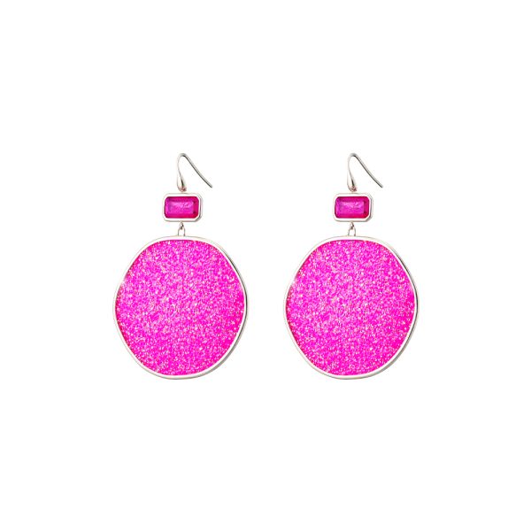 Σκουλαρίκια Sunset Bis ασημένια με ροζ ψήγματα κρυστάλλων 4.2 cm