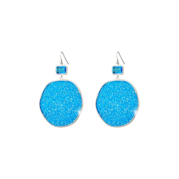 Sunset Bis silver earrings with blue crystal nuggets 4.2 cm