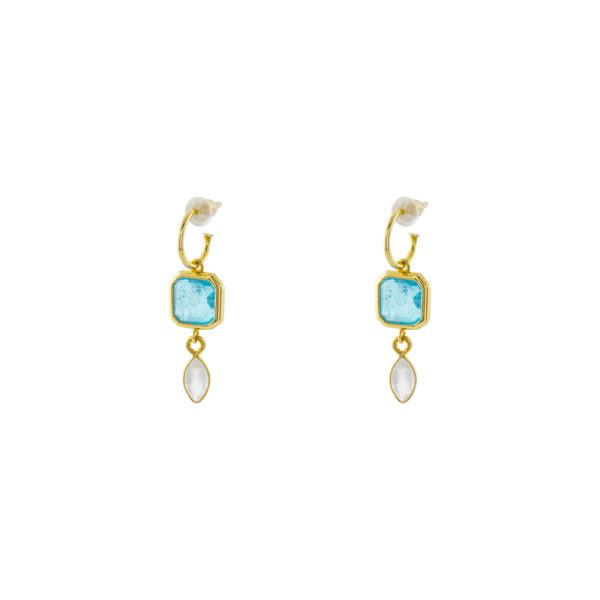 Σκουλαρίκια Rock Candy ασημένια επίχρυσα με aqua και λευκό κρύσταλλο