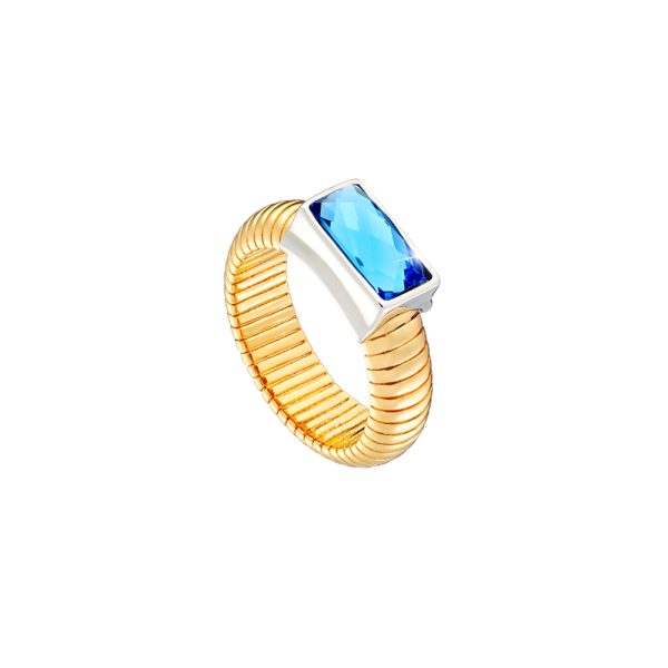 Δαχτυλίδι Extravaganza ατσάλινο επίχρυσο/ασημί με μπλε ζιργκόν