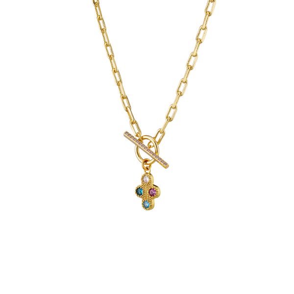 Natrix necklace gold-plated metal chain with cross and colorful zircons