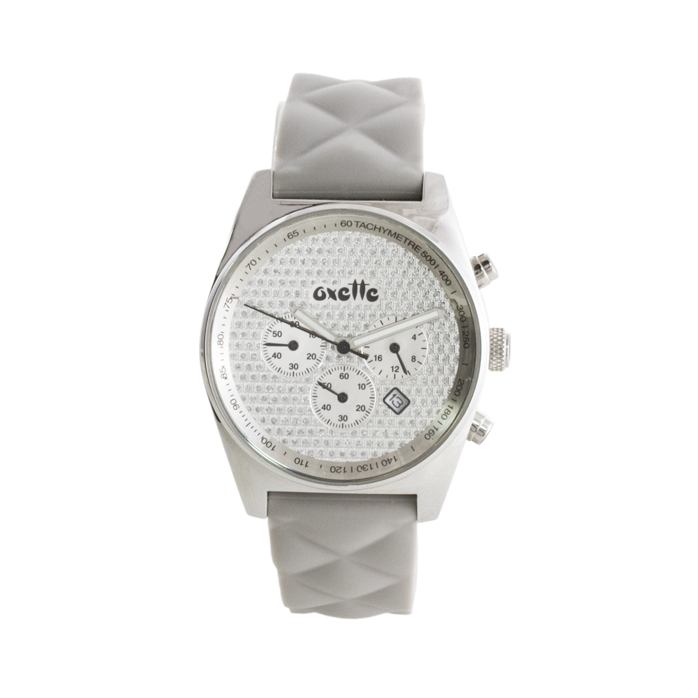 11X07-00304 Ρολόι Oxette με γκρι λουράκι σιλικόνης και ασημί καντράν με κρύσταλλα
