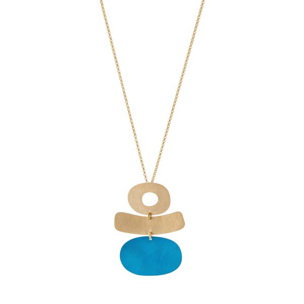 Vivian necklace, gold-plated metal, long, with light blue and gold elements