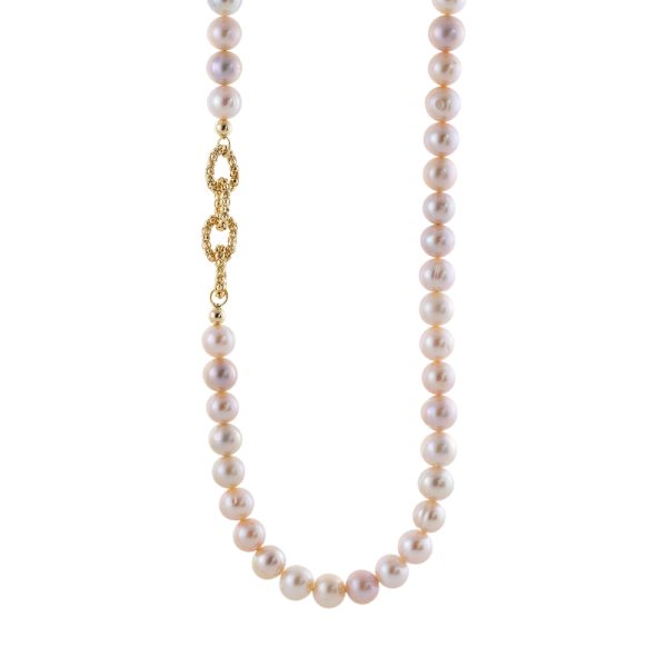 Holiday necklace, gold-plated silver with white and gray pearls and chain