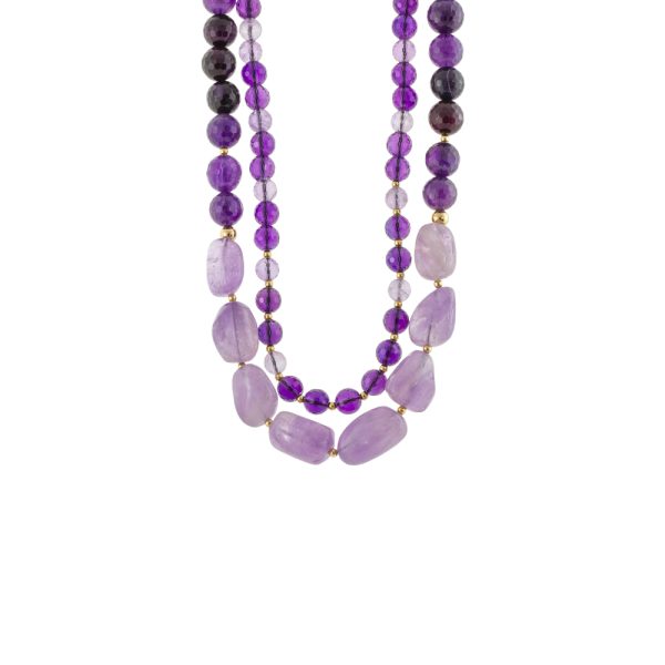 Κολιέ Holiday ασημένιο επίχρυσο με μωβ amethyst πέτρες
