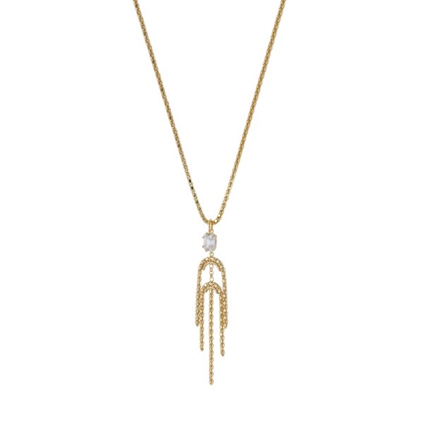 Κολιέ Success ασημένιο επίχρυσο με αλυσίδες και λευκό ζιργκόν