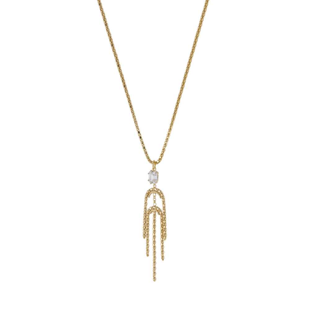 01X05-04021 Κολιέ Success ασημένιο επίχρυσο με αλυσίδες και λευκό ζιργκόν