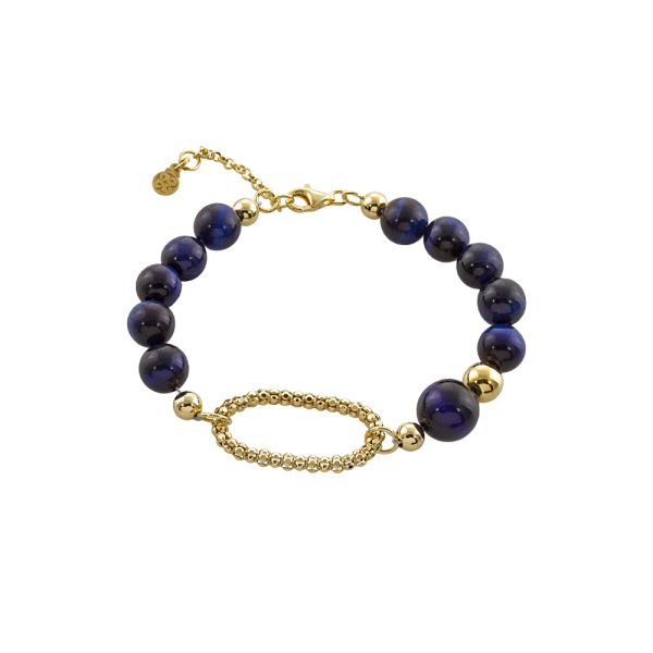 Βραχιόλι Holiday ασημένιο επίχρυσο με μπλε tiger eye πέτρες