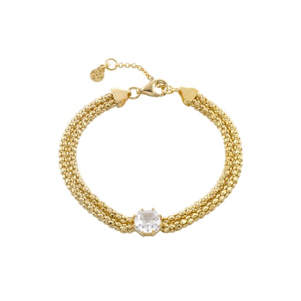 Βραχιόλι Success ασημένιο επίχρυσο διπλό με λευκό ζιργκόν