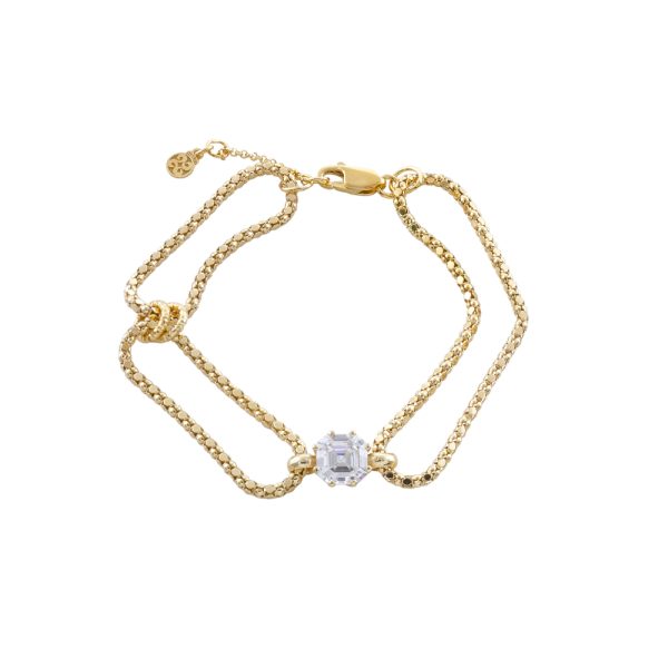 Βραχιόλι Success ασημένιο επίχρυσο αλυσίδα με λευκό ζιργκόν