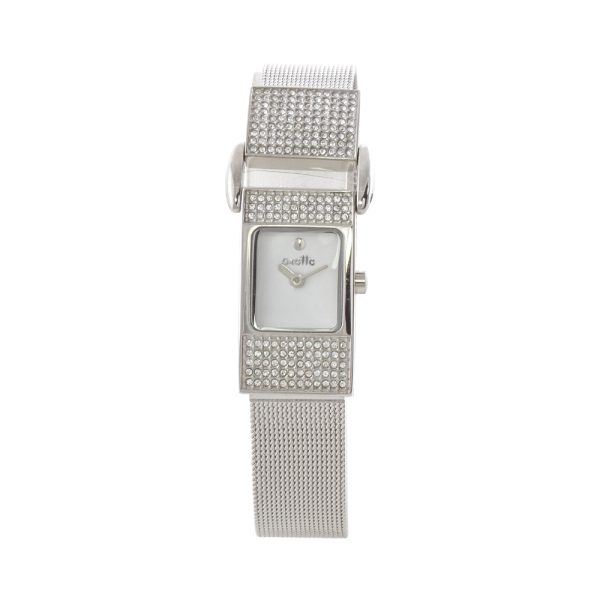 Ρολόι Oxette με ατσάλινο mesh band, λευκό καντράν και λευκά κρύσταλλα