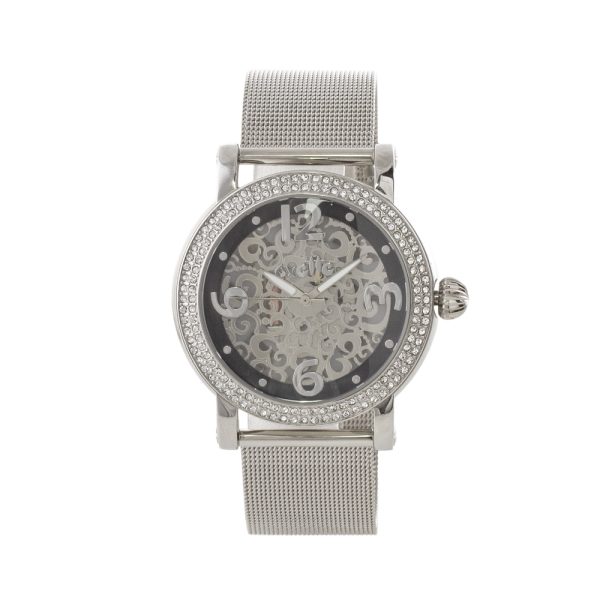 Ρολόι Oxette με ατσάλινο mesh band, ασημί καντράν και λευκά κρύσταλλα