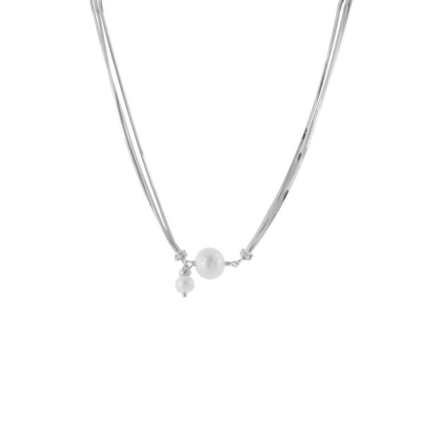 Κολιέ Glow ασημένιο διπλό με λευκές πέρλες