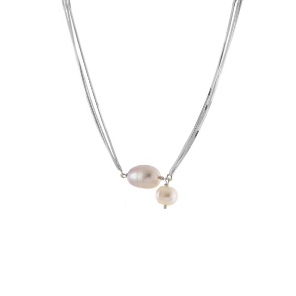 Κολιέ Glow ασημένιο διπλό με λευκές πέρλες