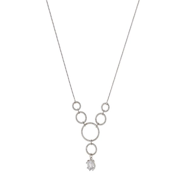 Κολιέ Jacky ασημένιο με διαμαντέ κρίκους και λευκό ζιργκόν