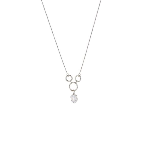 Κολιέ Jacky ασημένιο με μικρούς διαμαντέ κρίκους και λευκό ζιργκόν