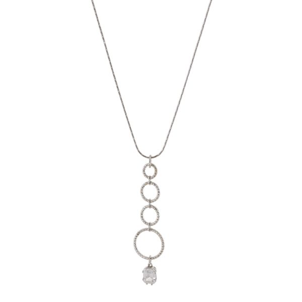 Κολιέ Jacky ασημένιο με διαμαντέ κρίκους και λευκό ζιργκόν