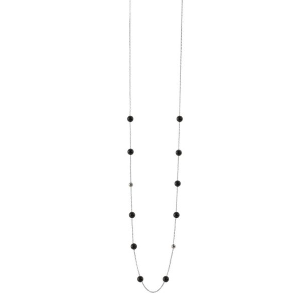 Κολιέ Volcanic Rock ατσάλινο μακρύ με μαύρες πέτρες και σφαίρες