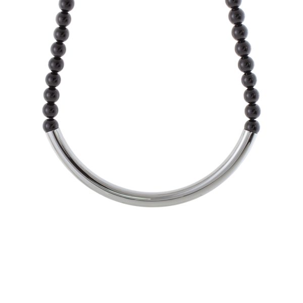 Κολιέ Volcanic Rock ατσάλινο με μαύρες πέτρες και στοιχείο