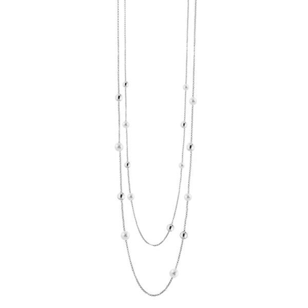 Κολιέ Volcanic Rock ατσάλινο διπλό μακρύ με πέρλες και σφαίρες