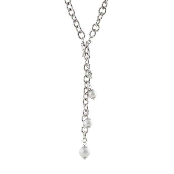 Κολιέ Volcanic Rock ατσάλινο "Y" με πέρλες