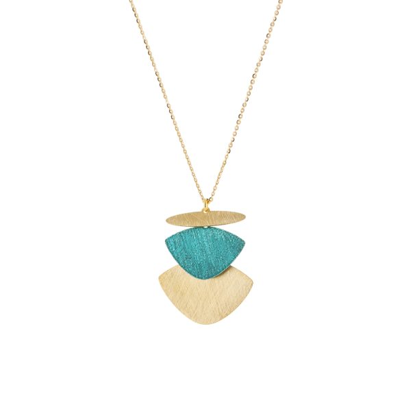 Κολιέ Helianthus ασημένιο επίχρυσο - πράσινο με τρία στοιχεία