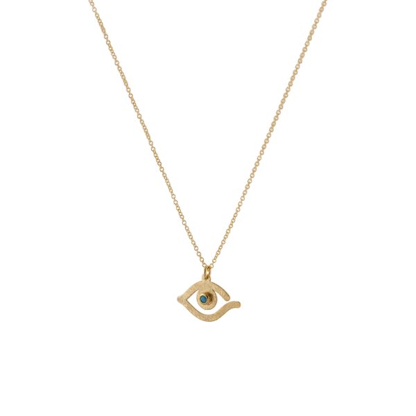 Κολιέ Gifting Symbols ασημένιο επίχρυσο με μάτι και τιρκουάζ πέτρα