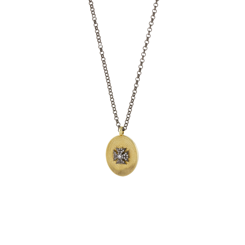 01X15-00556 Κολιέ Natrix μεταλλικό gun metal / επίχρυσο με στοιχείο με λευκά ζιργκόν