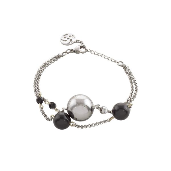 Βραχιόλι Volcanic Rock ατσάλινο διπλό με μαύρες πέτρες και σφαίρα