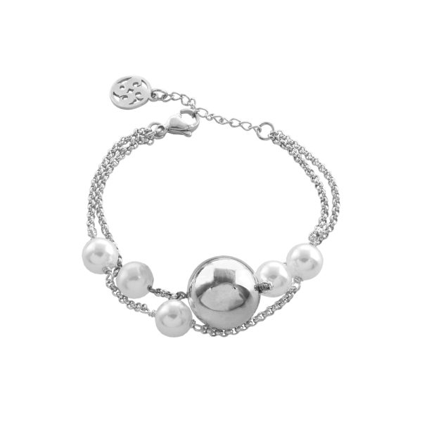 Βραχιόλι Volcanic Rock ατσάλινο διπλό με πέρλες και σφαίρα