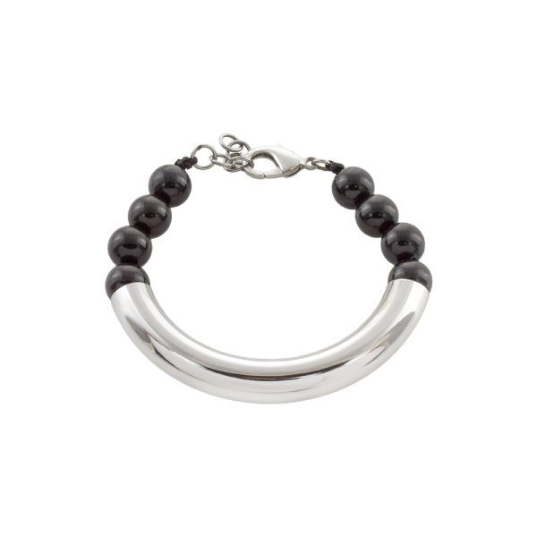 Βραχιόλι Volcanic Rock ατσάλινο με μαύρες πέτρες και στοιχείο