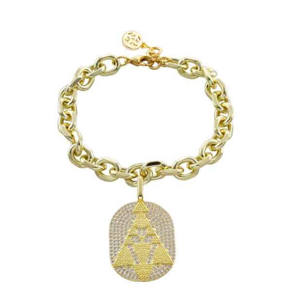 Βραχιόλι Natrix ατσάλινη αλυσίδα με μεταλλικό επίχρυσο στοιχείο με ζιργκόν