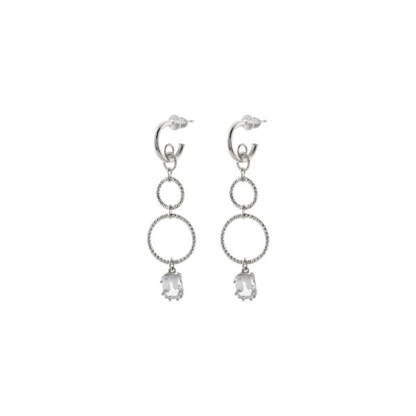 Σκουλαρίκια Jacky ασημένια με διαμαντέ κρίκους και λευκό ζιργκόν