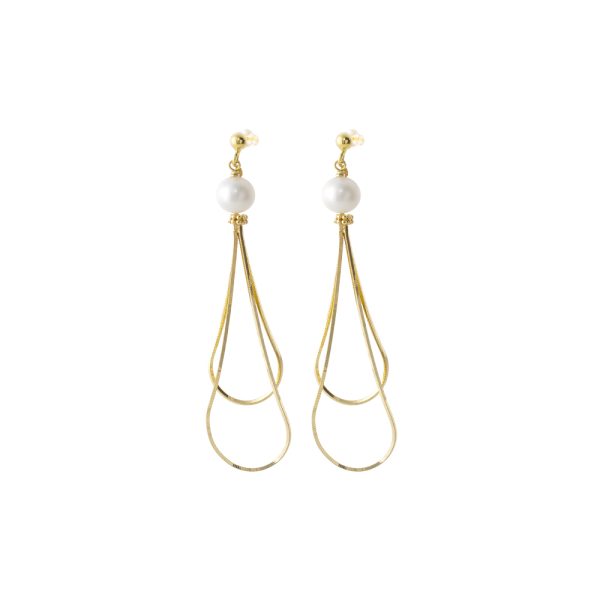 Σκουλαρίκια Glow ασημένια επίχρυσα με αλυσίδες και λευκές πέρλες