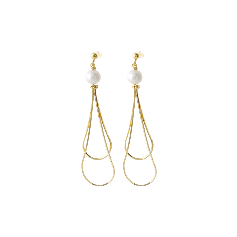 03X05-03438 Σκουλαρίκια Glow ασημένια επίχρυσα με αλυσίδες και λευκές πέρλες