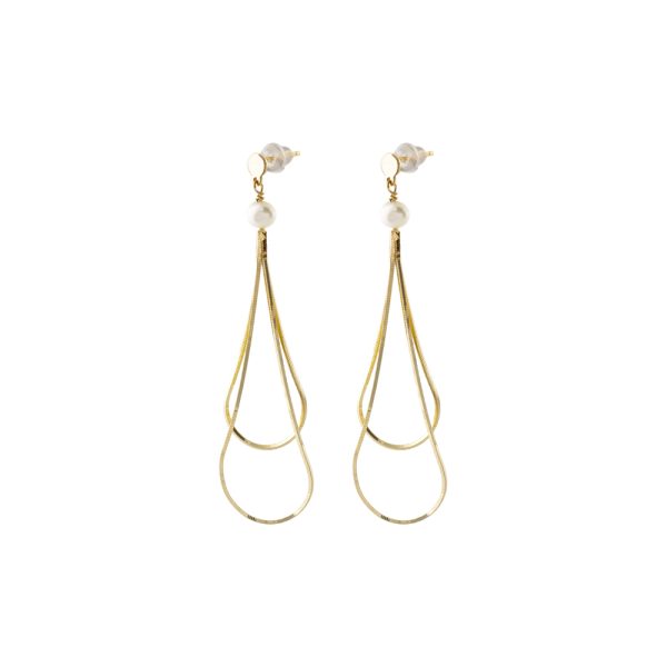 Σκουλαρίκια Glow ασημένια επίχρυσα με αλυσίδες και λευκές πέρλες