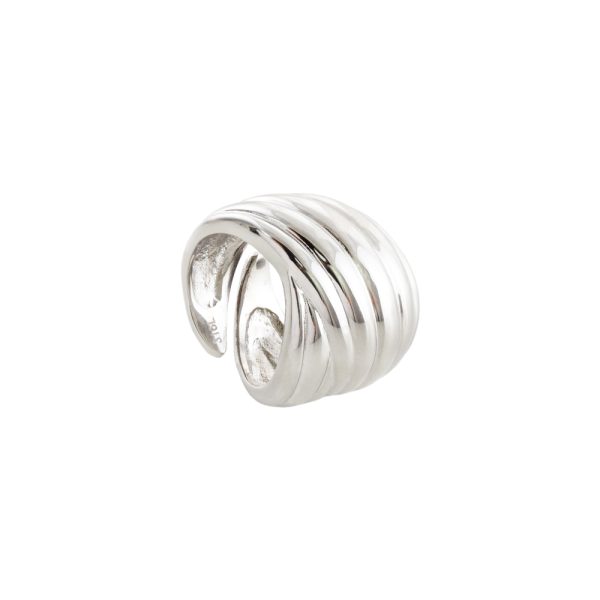 Δαχτυλίδι Volcanic Rock ατσάλινο φαρδύ με γραμμές