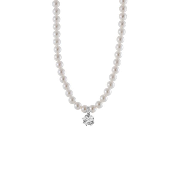 Κολιέ Gifting ασημένιο με λευκές πέρλες και λευκό ζιργκόν