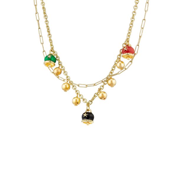 Κολιέ Lucky Charm μεταλλικό επίχρυσο διπλό με στοιχεία από σμάλτο και σφαίρες